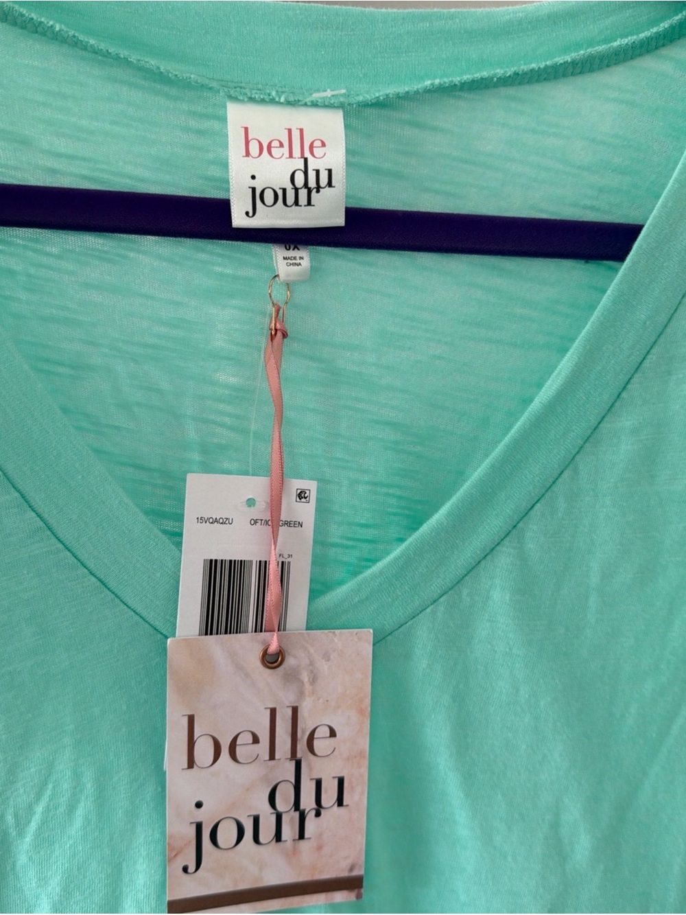 NWT Belle du Jour Shirt Size 0X Teal Short Eyelet Sleeve Soft 100% Cotton - Picture 7 of 7